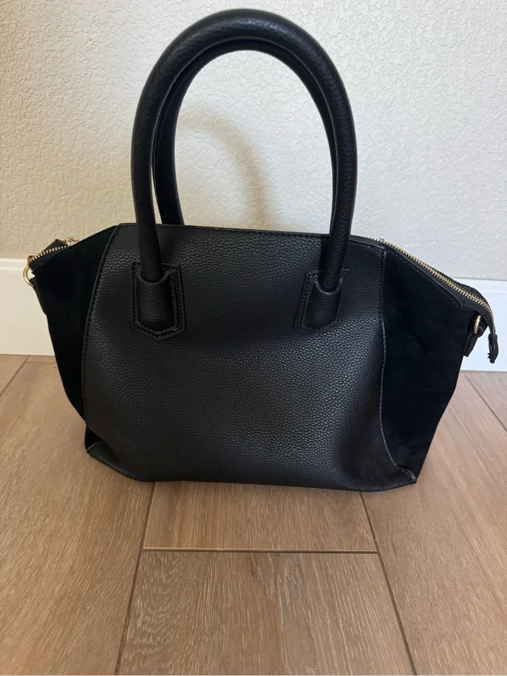 Sole Society Black Faux Leather and Suede Satchel
